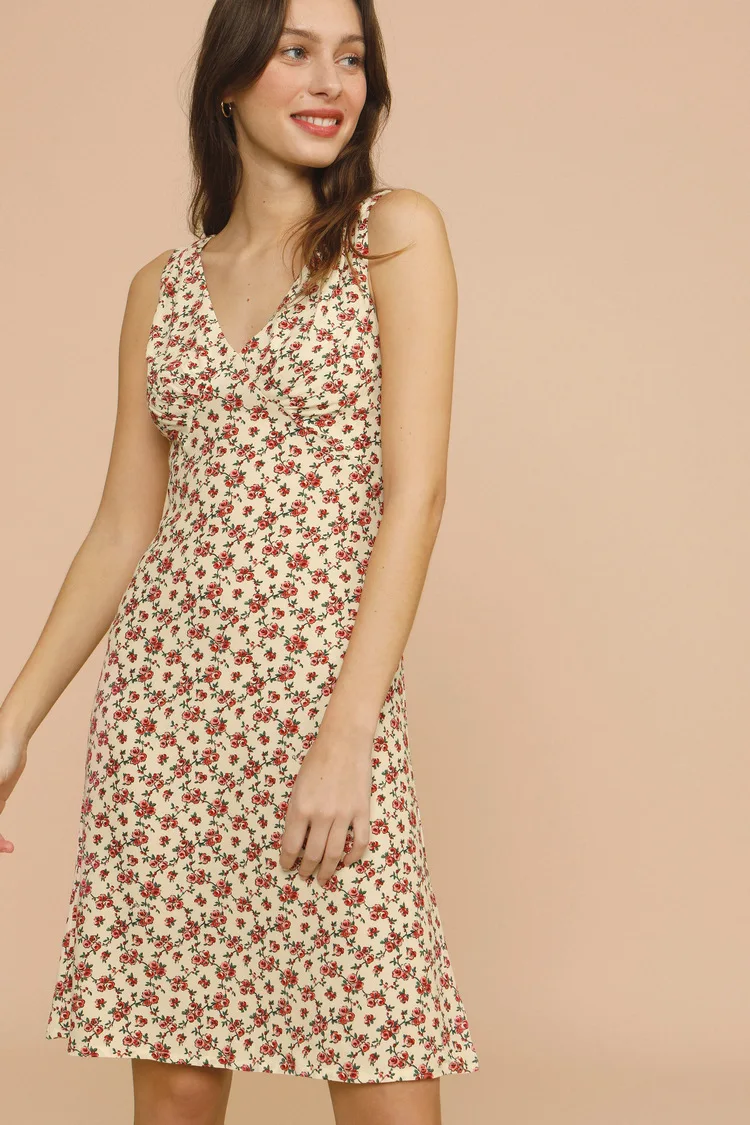 

318#ruj * V neckline rayon print dress 2021 summer new French style women's wear