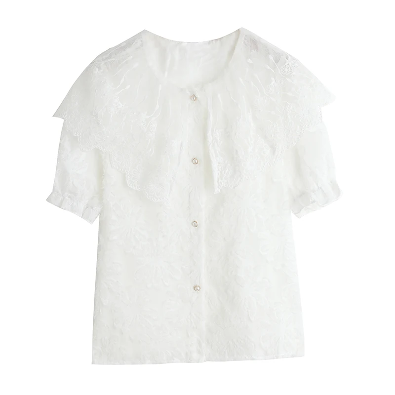 

Lace Shirt Chiffon Shirt Women 2021 New Summer White Ruffle Blouses Shirts Blusas Femininas Elegante Short Sleeve Blusa Tops