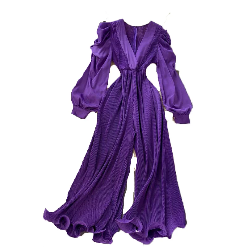 Комбинезон женский винтажный с V образным вырезом Модный облегающий боди пышными