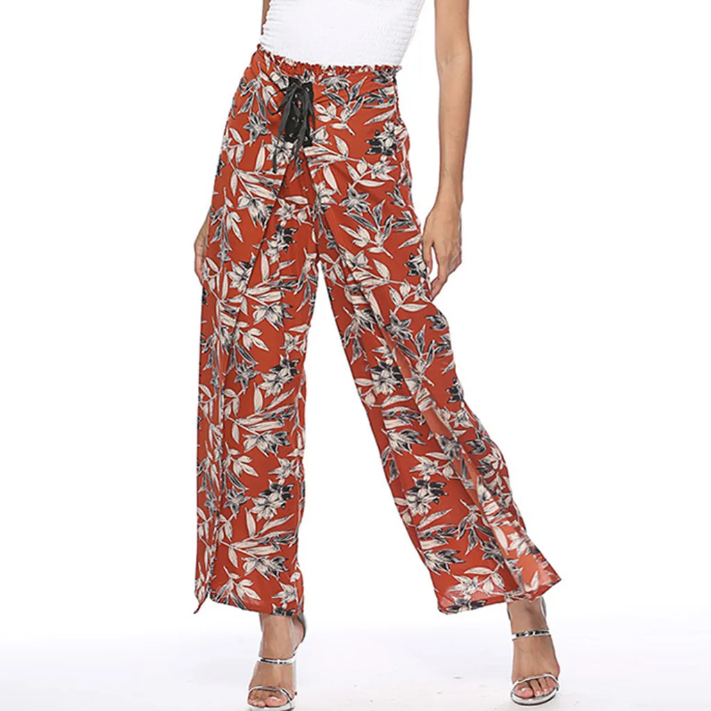 Женские брюки с цветочным принтом и завышенной талией|Брюки| |