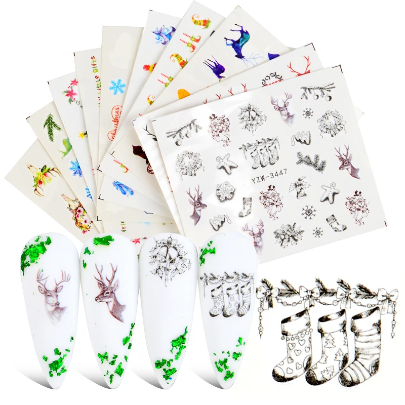 

Christmas Ultra Thin Adhesive / Watermark Nail Stickers Decals New Year Snowman Penguin snowflake Slider Manicure Decoration