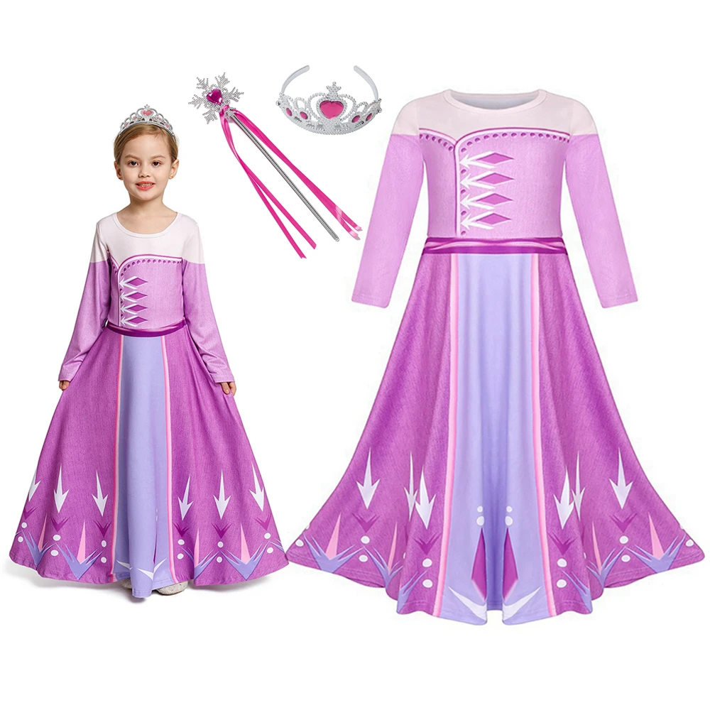 

Kids Christmas Party Cosplay Snow Queen Costume Elsa Dress for Girl Purple Ball Gown Dresses
