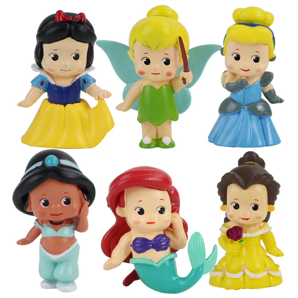 6 шт./лот см Фигурки принцесс Белоснежка Золушка Жасмин Tinkerbell Ariel Русалка Белль