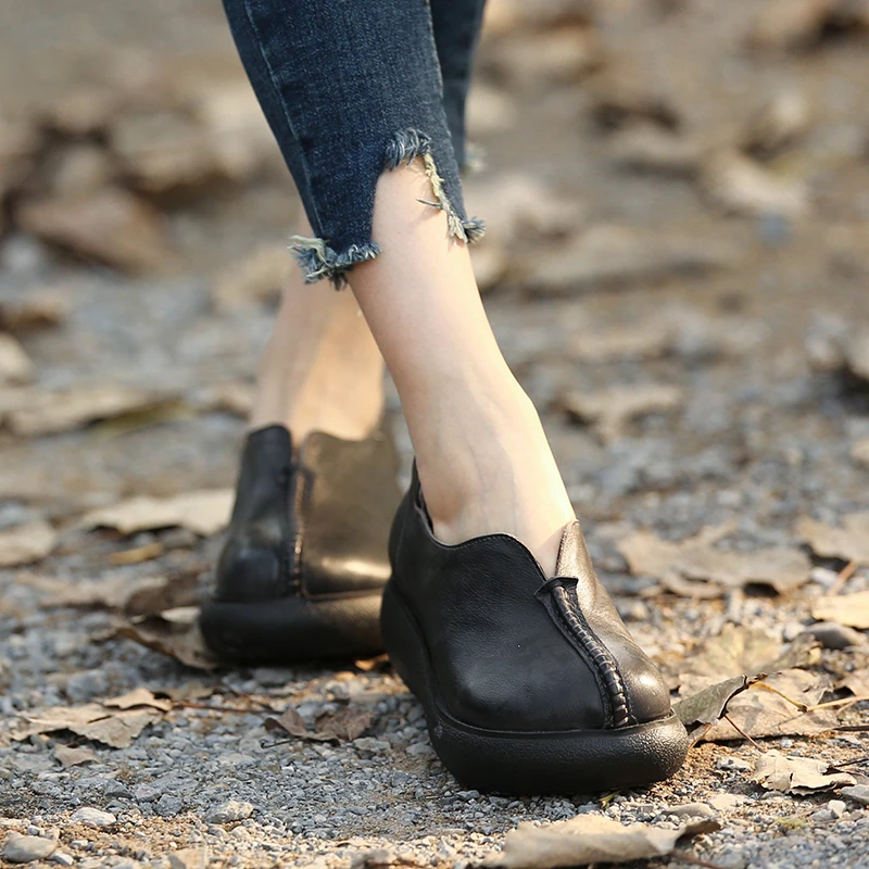 

Женские туфли-лодочки ручной работы Tayunxing, туфли из натуральной кожи на низкой платформе и высоком каблуке, комфортные туфли без шнуровки в ...