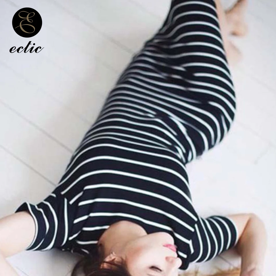 Лидер продаж продукта в 2021 Robe Ete осень черно белые полосатые туники платье на