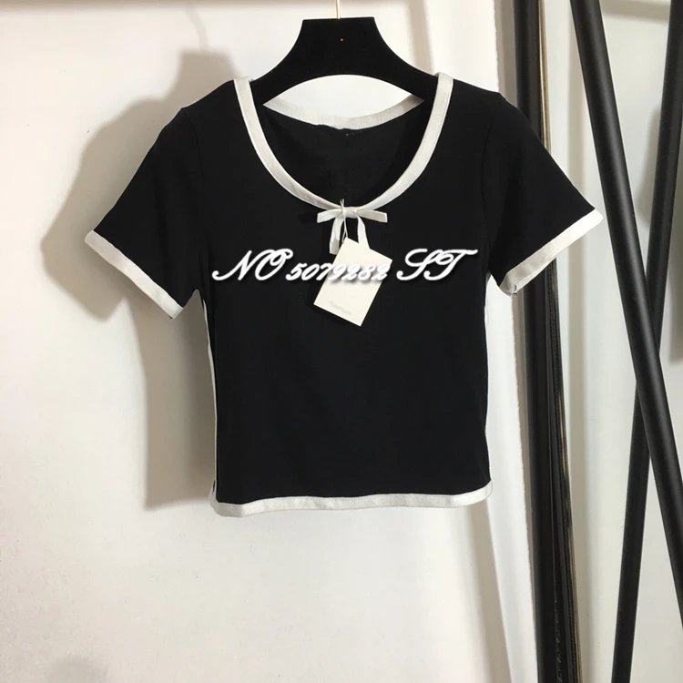 

2021 New Summer Bow Design Women T-shirt Female O-Neck Short Tops Ladies Fashion Woman High Quality Solid Tees