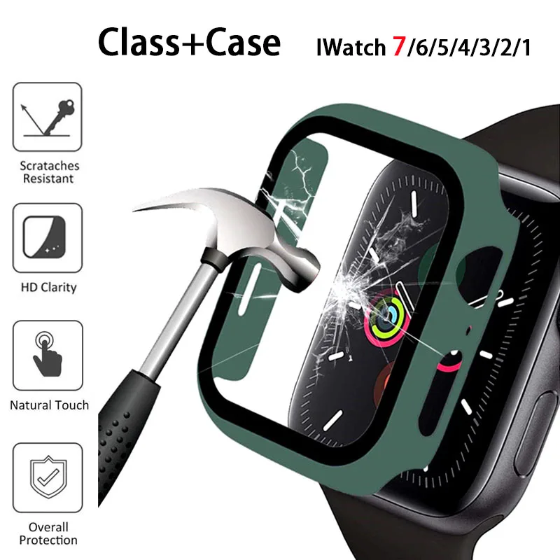 

Glass+Case For Apple Watch Serie 7 6 SE 5 4 3 For IWatch Case 45mm 41mm 44mm 40mm 42mm 38mm Bumper Screen Protector+Cover Watch