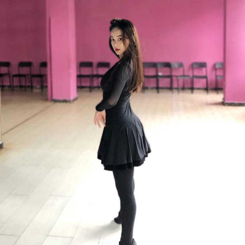 

Black Latin Dance Dress Women Salsa Tango Samba Rumba Cha Cha Ballroom Practice Dancing Wear Ladies Training Clothes DC4300