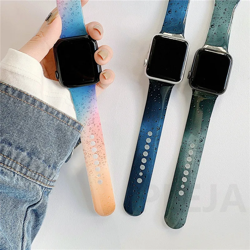 

Ремешок силиконовый для Apple Watch 44 мм 40 мм 38 мм 42 мм, модный спортивный браслет с каплями воды для IWatch Series 6 5 4 3 2