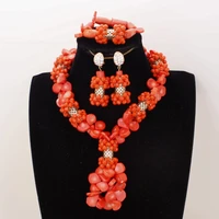 dudo store original new design necklace sets for women nature coral african bridal jewelry set with crystal beaded balls 2020
