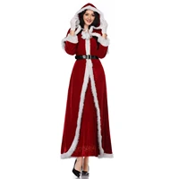 adult cosplay santa claus womens red flannel long dress xmas christmas costumes sexy santa dress costume