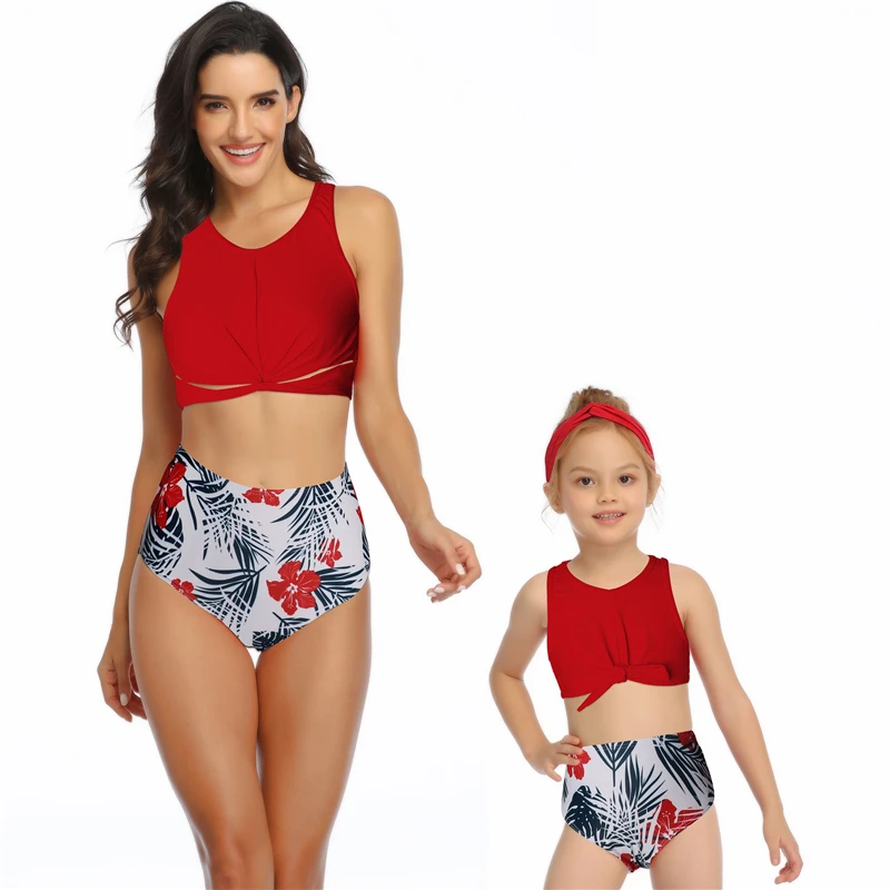 Sexy Family Matching Bikini Backless Swimwear High Waist Two Pieces Women Girl Swimsuit Bathing Suits Maillot De Bain Feminino |