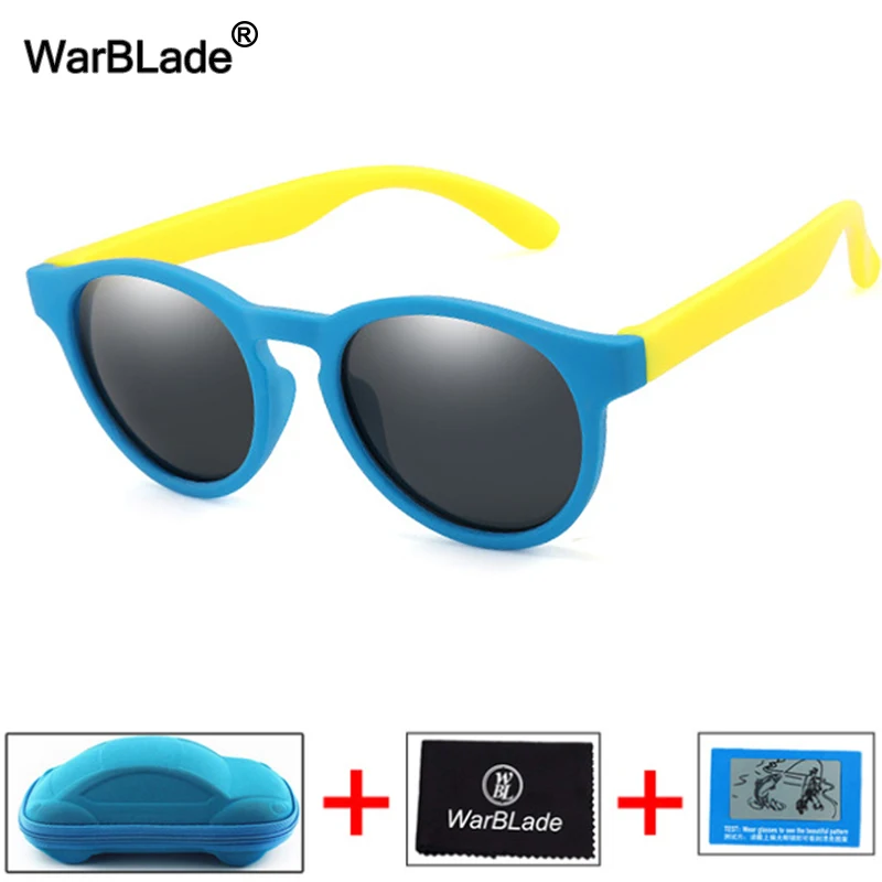 WarBlade Round Cute Kids Polarized Sunglasses Boys Girl Children Sun Glasses Silicone Safety Baby Shades Eyewear UV400 With Case |