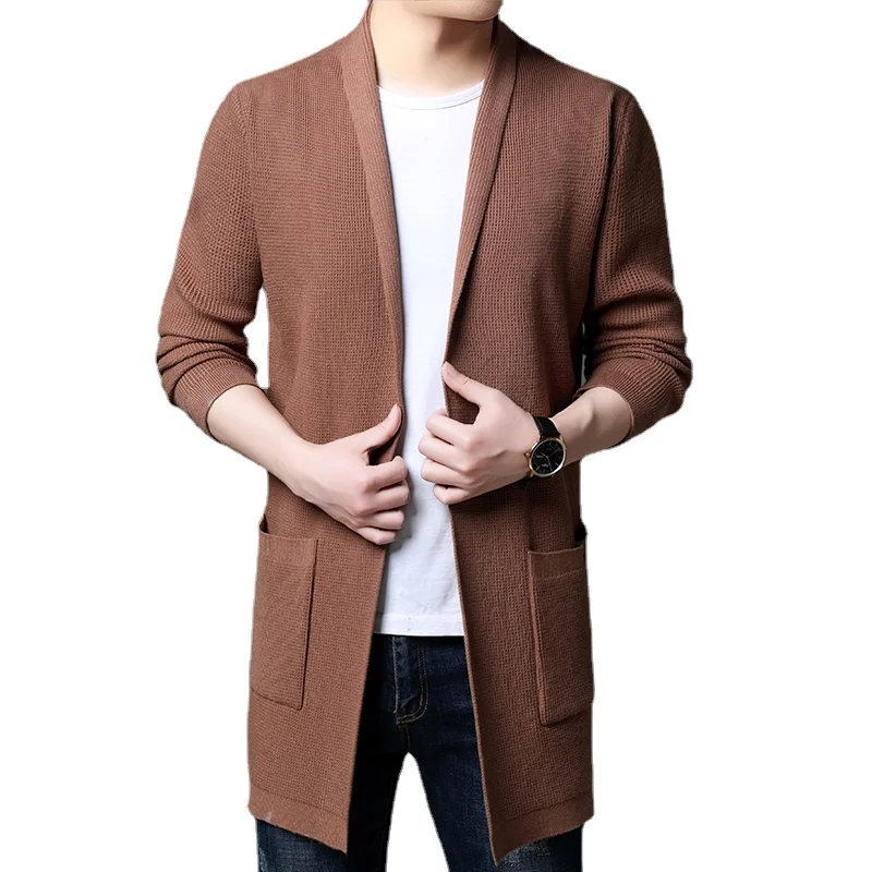 Brand clothing Men's spring high-grade Long Knit Sweaters/Male Slim Fit Fashion Knit Coat/Man lapel Solid Color Sweater Jacket