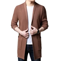 brand clothing mens spring high grade long knit sweatersmale slim fit fashion knit coatman lapel solid color sweater jacket