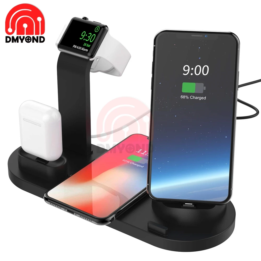 

Беспроводная зарядная док-станция 4 в 1 Qi, для Airpods, Micro USB, Type C, быстрая зарядка 3,0, для часов