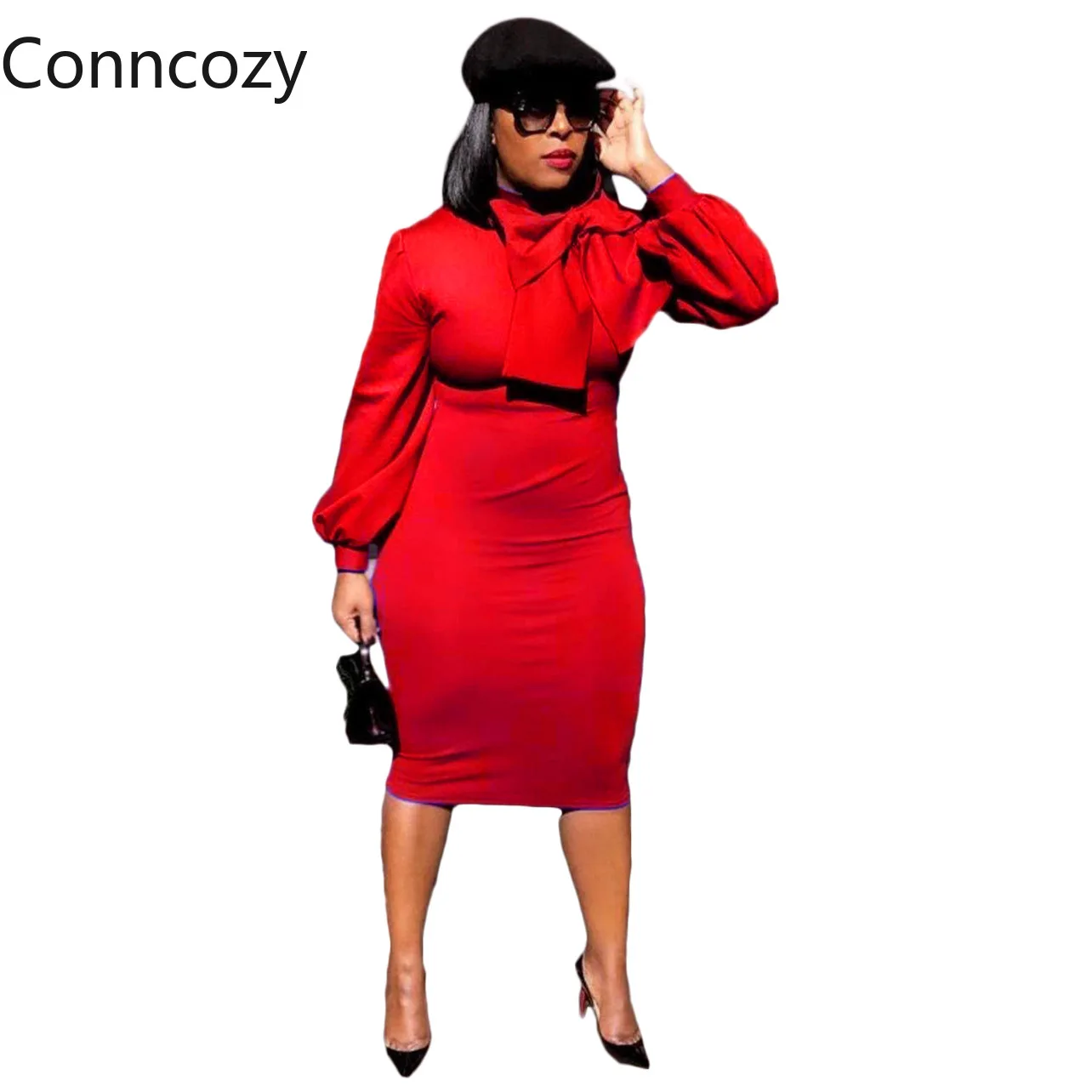 

African Plus Size Dress Office Work Ladies Elegant Sexy Women Midi Pencil Dress Women Autumn Slim Puff Sleeve Dresses Vestidos