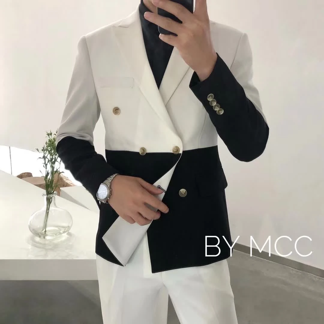 white Черный, красный, белый мужской блейзер, мужской двубортный Блейзер, Мужской приталенный стильный блейзер для свадьбы, выпускного, мужской блейзер - Цвет: white