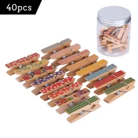 40pcs wood color painted printed small wooden clips used as photos clips craft decoration clips clothes clips for daily supplies