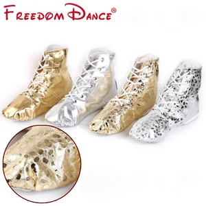 Женские ботинки для танца живота; Цвет золотой и серебряный цвета; Яркая танцевальная обувь из искусственной кожи в стиле джаз; Мягкие танцевальные ботинки; Балетки для девочек; Женская обувь; 31-45