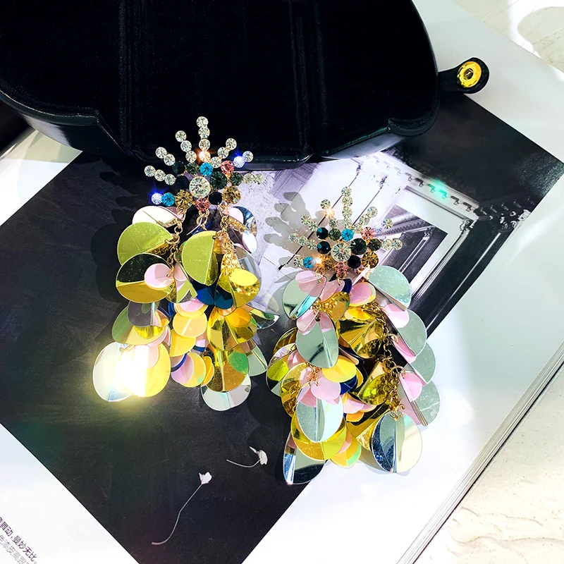 DREJEW корейские длинные красочные цветочные блестки Стразы эффектные висячие