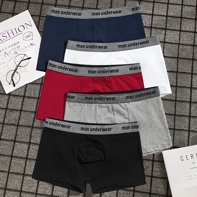 4PCS Men Underwear Cotton Boxers Panties Comfortable Mens Underpants Sexy Solid Cuecas Trunks Brand Shorts Men Boxer Plus Size