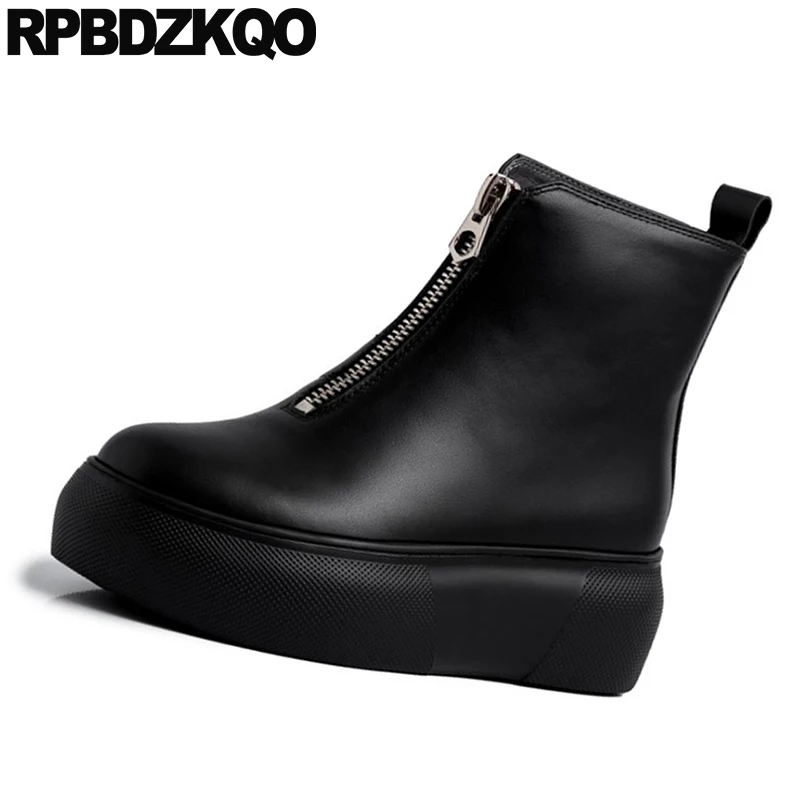 Женские ботинки на танкетке белые ботильоны платформе с круглым носком молнии