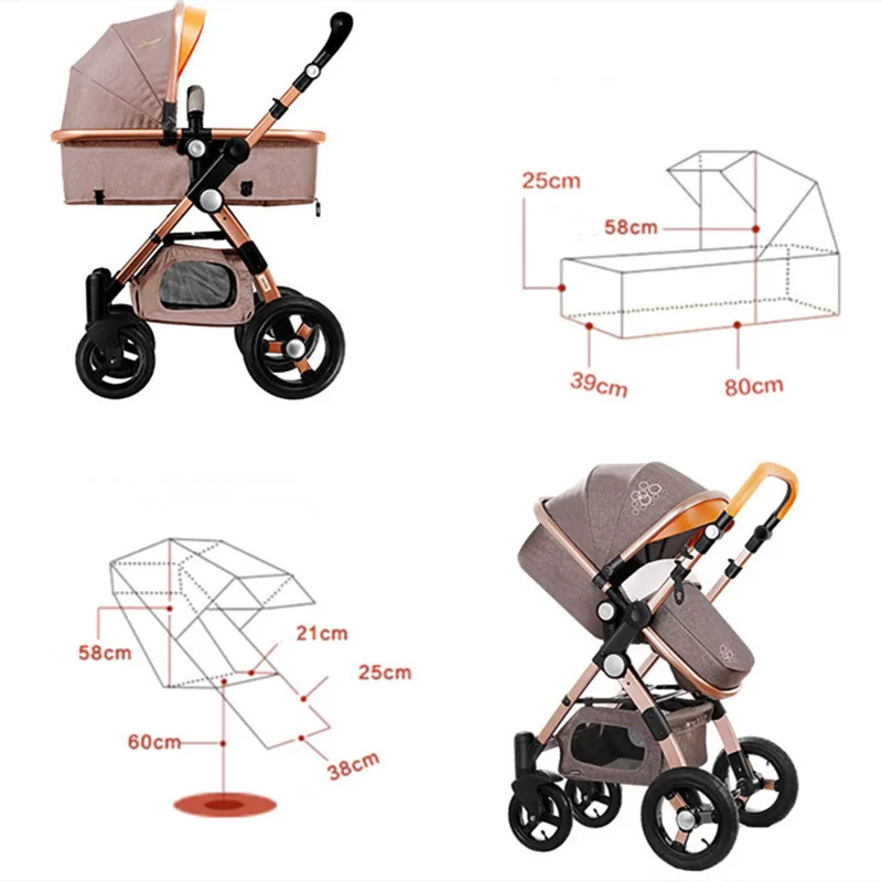 Детская коляска 3 в 1 роскошная зонтик для новорожденных детская с высоким