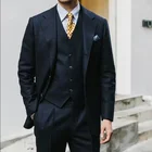 Мужской твидовый костюм из 3 предметов, классический черный шерстяной костюм из итальянской ткани, индивидуальный пошив, 2020
