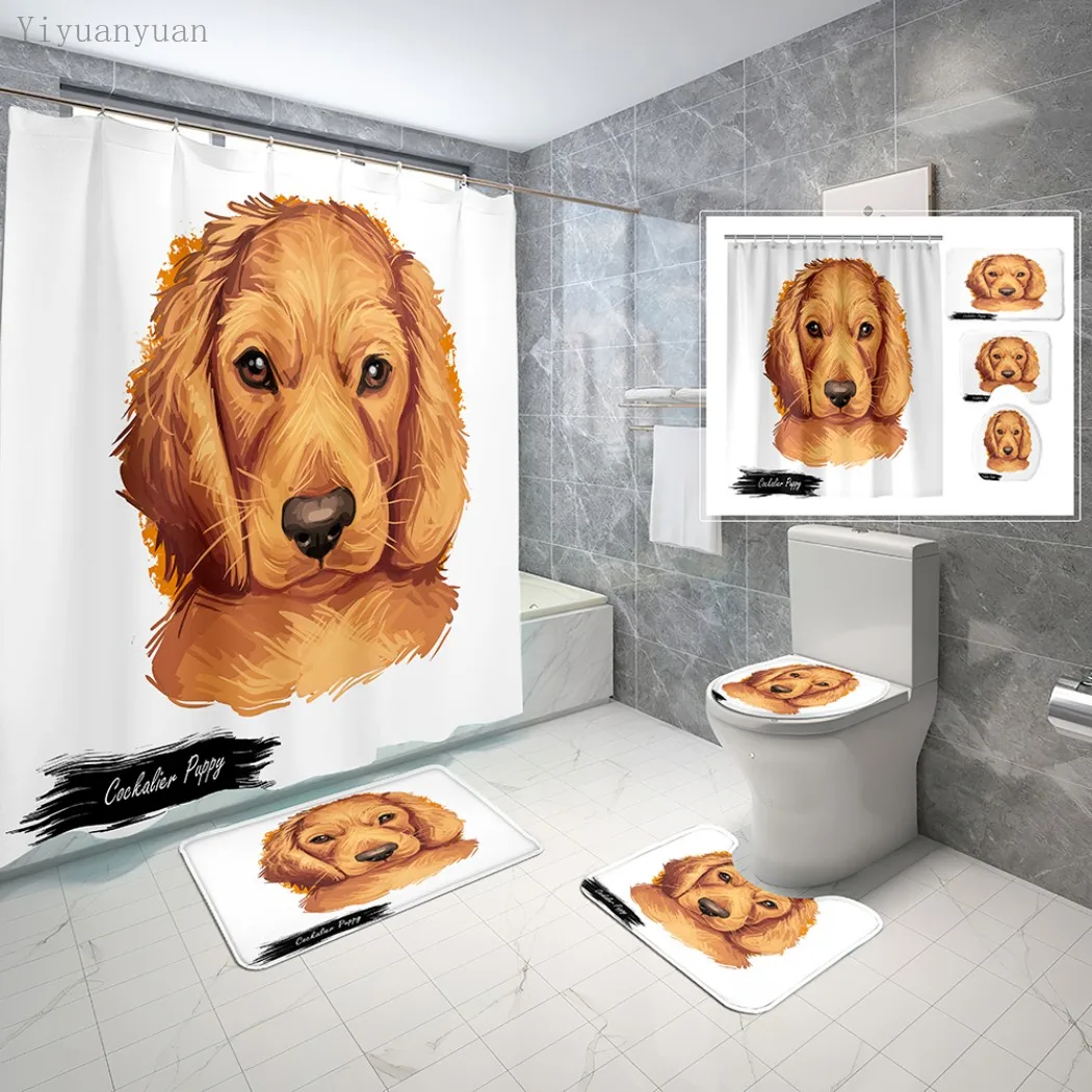 Prezzo Simpatico Cartone Animato Cane Bassotto Stampato Tenda Per Doccia Set Con Tappeto Tappeto Antiscivolo Vasca Da Bagno Toilette Bagno Decor Con Ganci