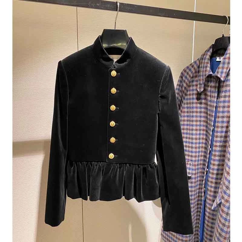 

Женский бархатный костюм из 2 предметов, модельный костюм с длинным рукавом, воротником-стойкой и брюками с высокой талией, 2021