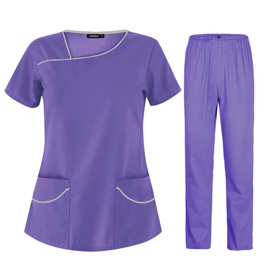 Short Sleeved Scrubs Women Working Uniform V-Neck Nurse Solid Color Nursing Tops Pocket T Shirt Accessories | Тематическая одежда
