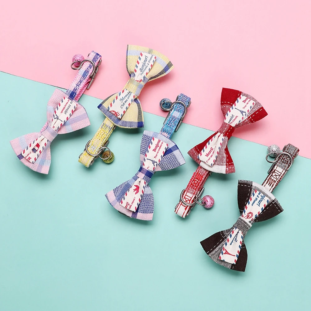 Ошейник для кошек с колокольчиком и бабочкой милый клетчатый узор Регулируемые