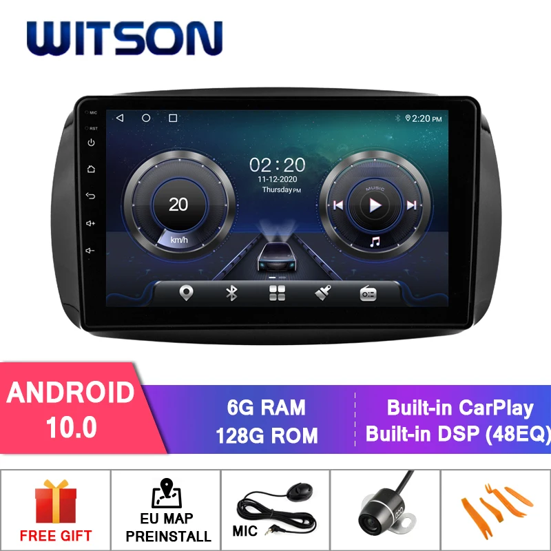 

Автомобильный медиаплеер WITSON, Android 10,0, 6 + 128 ГБ, 9 дюймов, для BENZ SMART FORTWO C453 A453 W453 2015-2018 +, беспроводной Carplay + Android авто