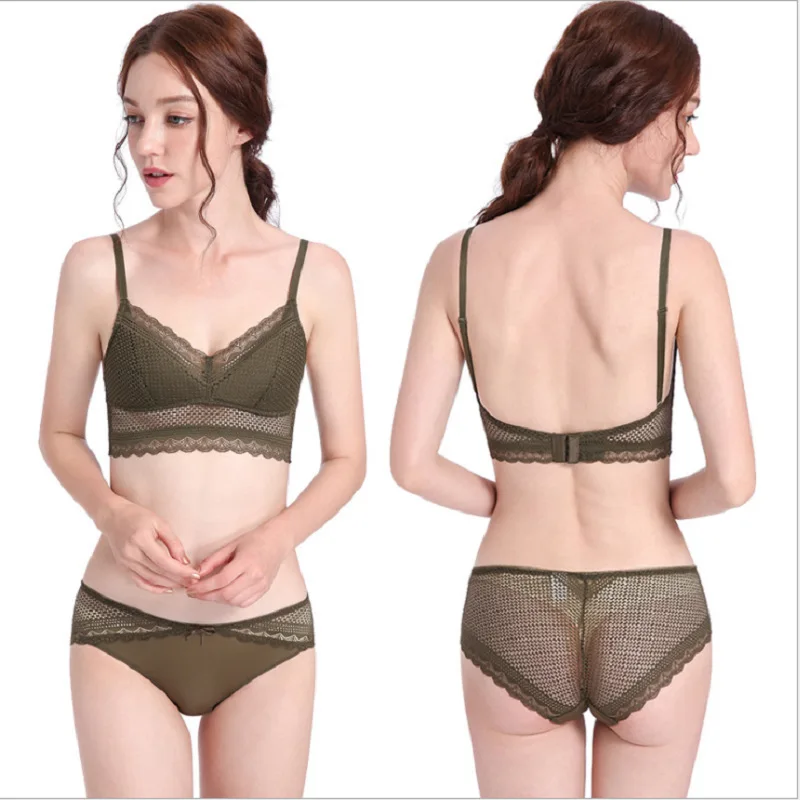 

2128 Summer New Style Bra Set Bra-Free Steel Ring Triangle Cup Thin Comfortable Large Backless Lace Underwear