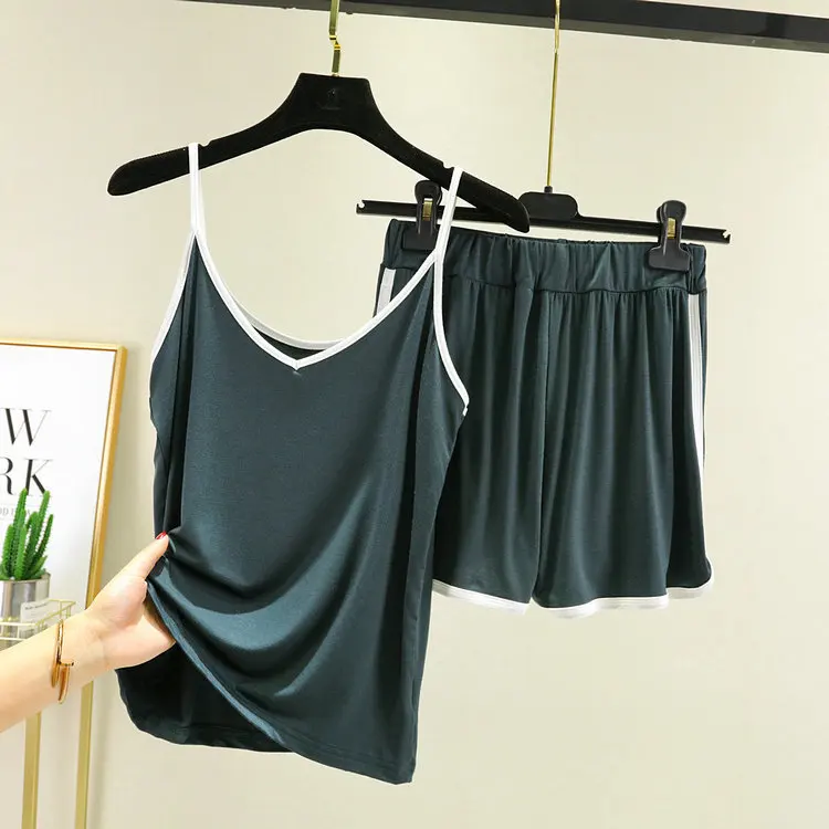 Korean modal color contrast suspender shorts home wear pajamas women's summer thin casual wear suit