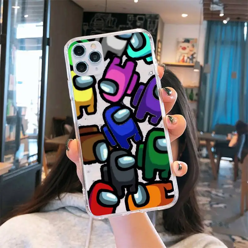

Among Us game funny cute Phone Case Transparent for iPhone 6 7 8 11 12 s mini pro X XS XR MAX Plus cover funda shell