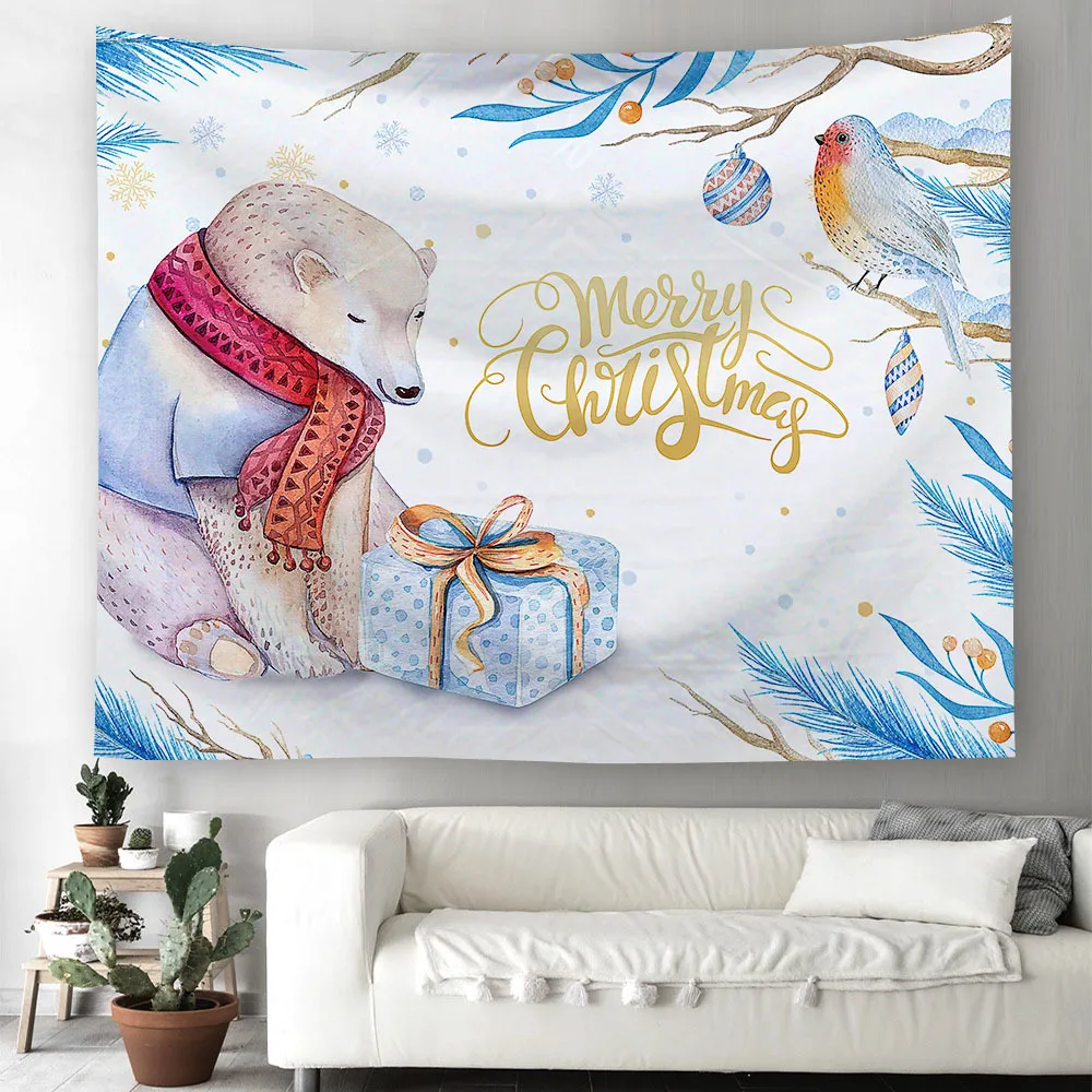 

Christmas Home Wall Hanging Tapestry Bell Santa Fireplace Printed Wall Ornaments Red Christmas Wall Decor Tapestry New 230X180cm