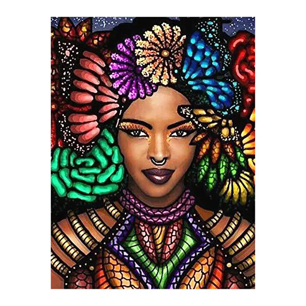 African Girl Flower Diamond Painting Round Full Drill Portrait Nouveaute DIY Mosaic Embroidery 5D Cross Stitch Home Decor Gifts | Дом и сад