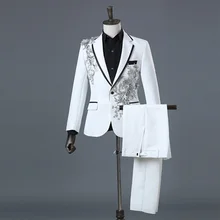 Costume pour hommes, Blazer et pantalon à la mode, luxueux, veste à col, pantalon noir, Costume de scène, boîte de nuit, 2XL, 2021  (1)