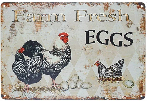 

Funny Chicken Hen House Sign Farm Fresh Eggs Country Metal Tin Signs Wall Decor