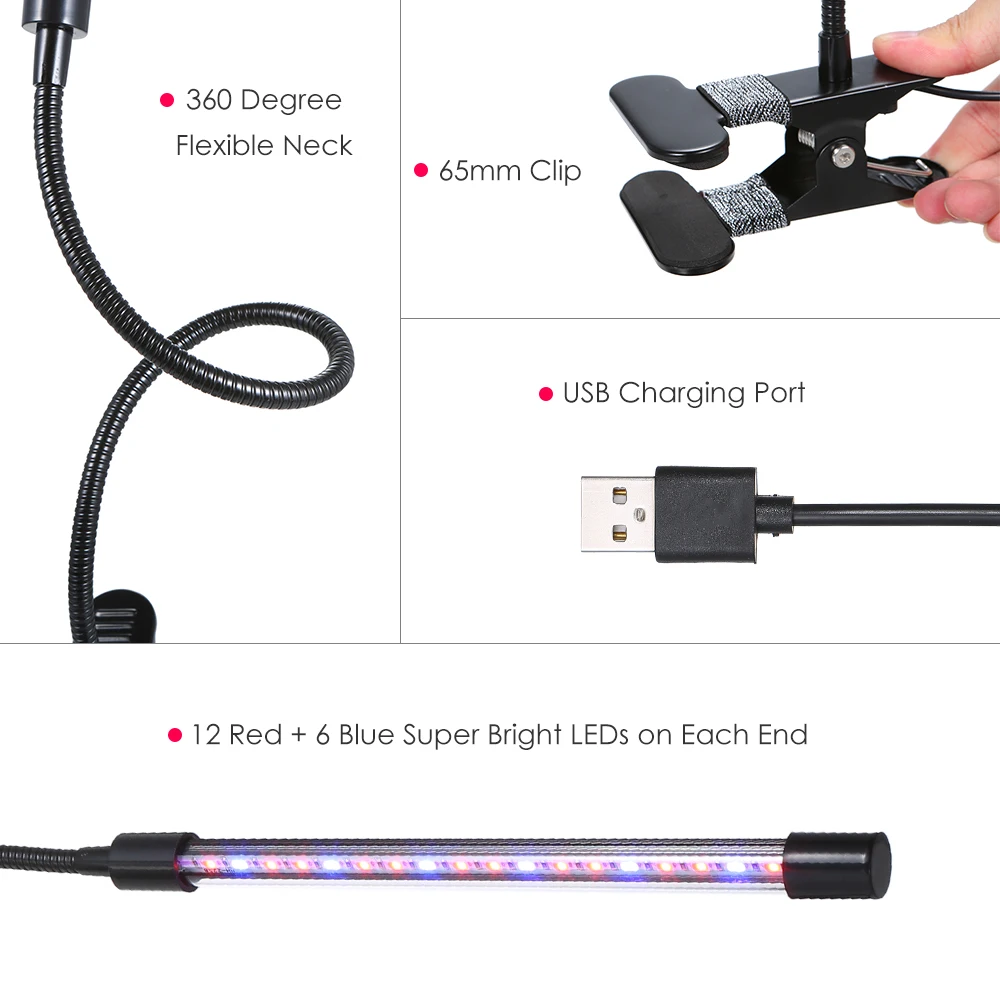 DC 5V 8 Вт светодиоды для выращивания растений светильник с регулируемой 360 °