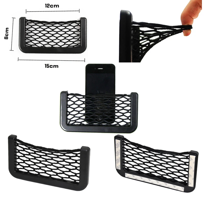 

2x Convenie Car Auto Storage Mesh Net Resilient String Phone Holder Bag Net String Pouch Bag Adhesive car storage box/net