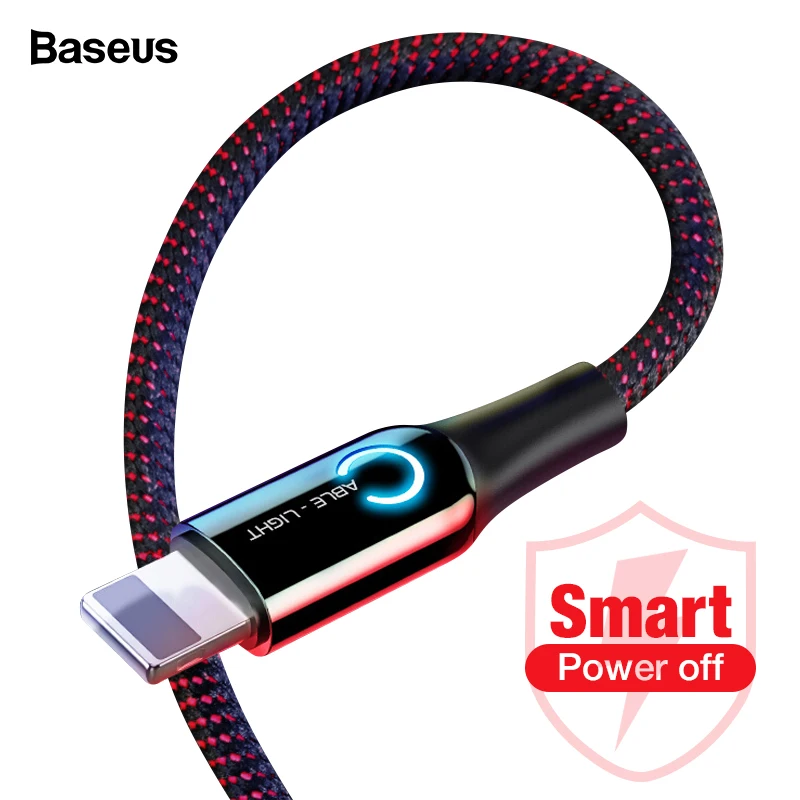 Светодиодный usb-кабель Baseus для iPhone XS Max, XR, X, 8, 7, 6, 6S Plus, SE, автоматическое отключение, 2.4A, кабель для быстрой зарядки, кабель для передачи данных