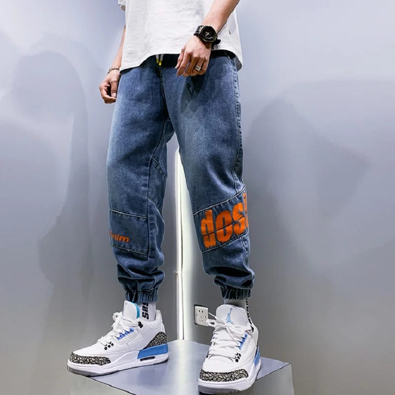 Men Fashion Oversized Baggy Jeans Trendy Brand Ins Spring and Summer Loose High Street Letter Printed Pants Korean Casual Pants