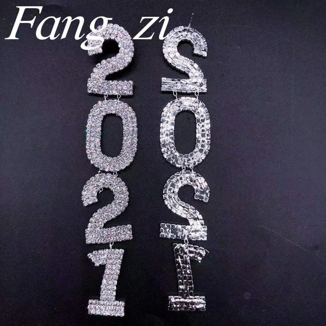 

Fashion women's shining Rhinestone digital 2021 Pendant Earrings New Crystal exaggerated exquisite Earrings Jewelry Gifts