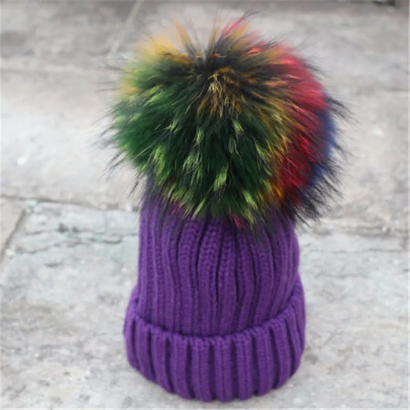 202112-shi winter Real raccoon hair pompon colourful leisure lady Skullies Beanies cap women cool hat | Аксессуары для одежды