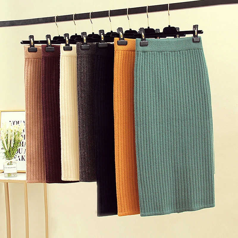 Женская однотонная облегающая юбка-карандаш с высокой талией и эластичным