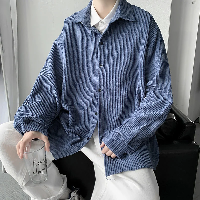 

PR Corduroy Men Shirts Long Sleeve Vintage Man Shirt Korean Style Streetwear Shirt Retro Fashion Oversize Shirt Men Clothing 3XL