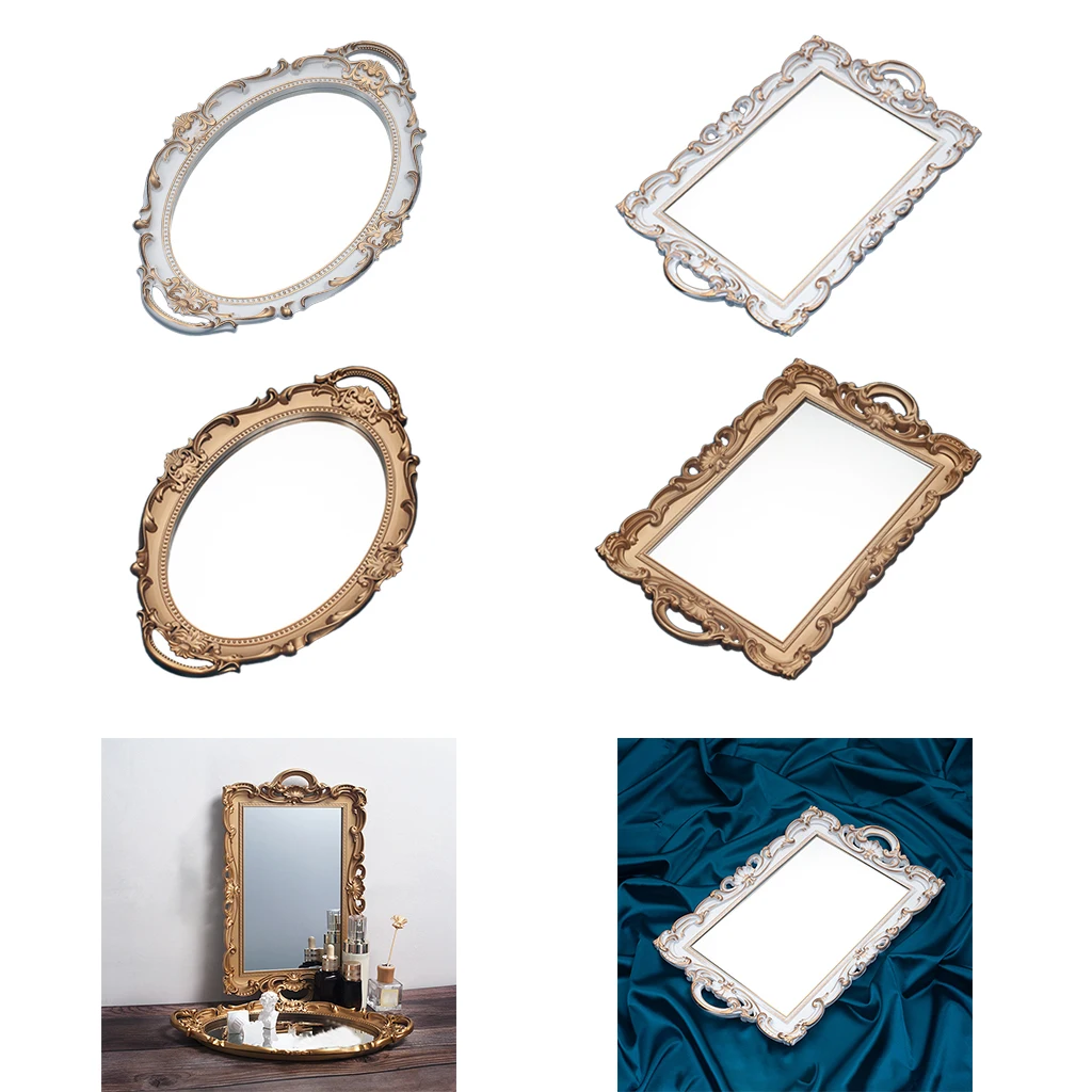 

Nordic Retro Mirror Plate Decorative Tray for Wedding Perfume Home Decor Bracelet Table
